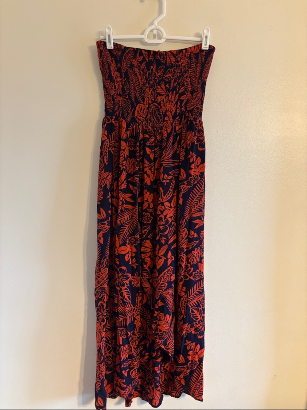 Strapless Floral Max Dress Coverup - Navy & Coral